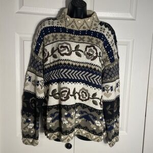 Handknit Express Sweater Womens Small Rose Geometric 90s Bubble Knit Mock Neck‎